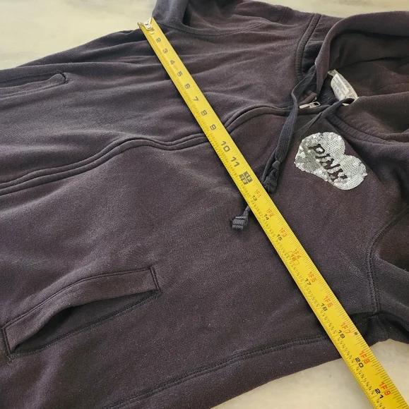 Victoria Secret PINK - Black Full Zip Hoodie With Silver Sequins Women's Large - Picture 6 of 7